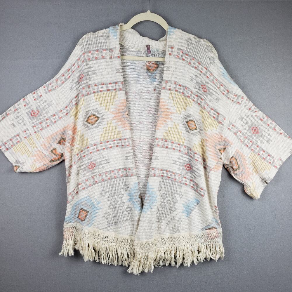 Mauve Size‎ XL Knit Fringe Cardigan Cream Southwestern Baja Beach Coastal Hippie
